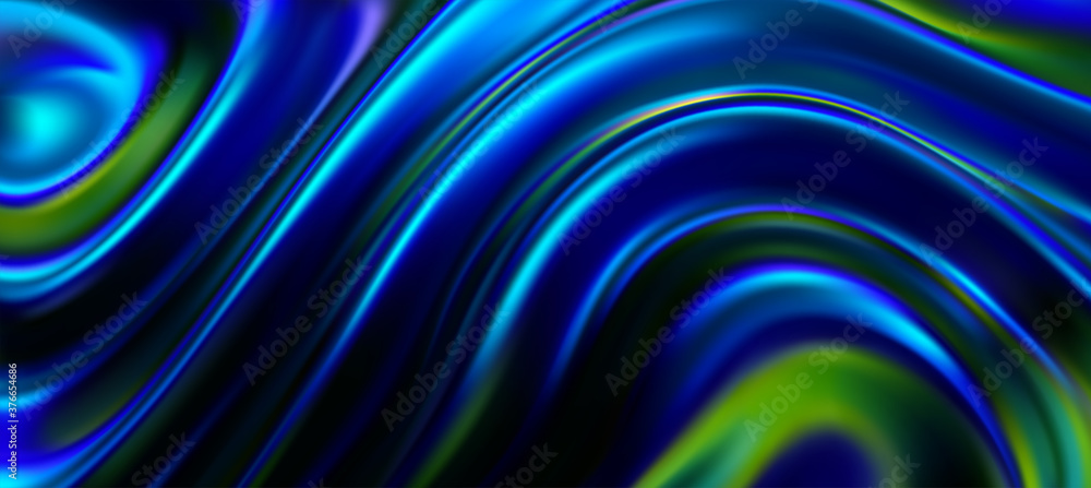 Poster iridescent surface with wavy ripples. vector 3d illustration. abstract fluorescent background. fluid