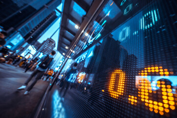 Financial stock exchange market display screen board on the street, selective focus