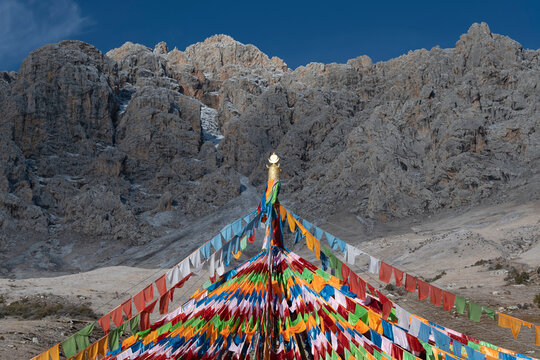 Prayer flags and mountain landscape