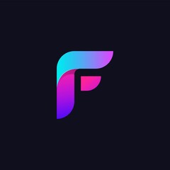 Letter f abstract logo design template with 3d gradient colorful