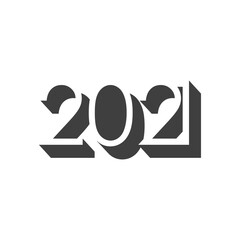 Concepto feliz año nuevo. Logotipo con número 2021 en espacio negativo con sombra en color gris