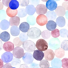 colored watercolor circles hand drawn in blue pastel colors on white background for use in design, textiles, wallpaper for children, wrapping paper, printing on stationery