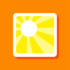 sun icon vector illustration. holiday vector, summer time. cartoon style. sunlight icon isolated on orange background. flat design template illustration. sticker, clip art, summertime. cute for kids. 