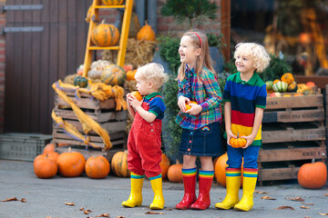 Kids having fun at pumpkin patch