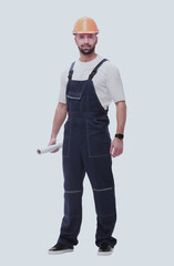 in full growth. competent worker with drawings