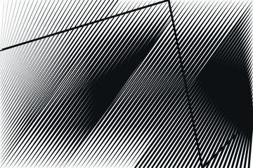 Abstract halftone lines black and white background, geometric dynamic pattern, vector modern design texture.