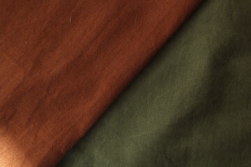 fabric texture of linen, cotton / brown and green color combinations
