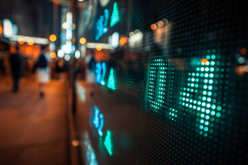 Financial stock exchange market display screen board on the street, selective focus
