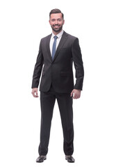 in full growth. smiling young businessman . isolated on white