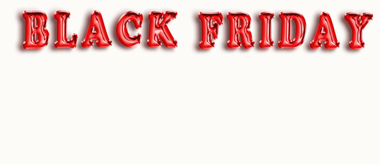 Black Friday Red colour Sale Concept. Helium Balloons with glossy reflections isolated. 3d rendering on White Background