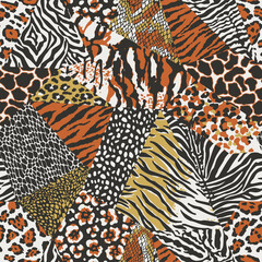 Wild animal skins patchwork wallpaper abstract vector fur seamless pattern