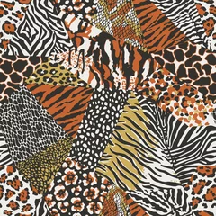 Wallpaper murals Animals skin Wild animal skins patchwork wallpaper abstract vector fur seamless pattern
