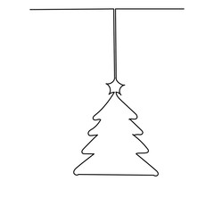 vector, isolated, one line drawing Christmas tree, sketch
