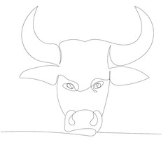 vector, isolated, one line drawing bull head, sketch