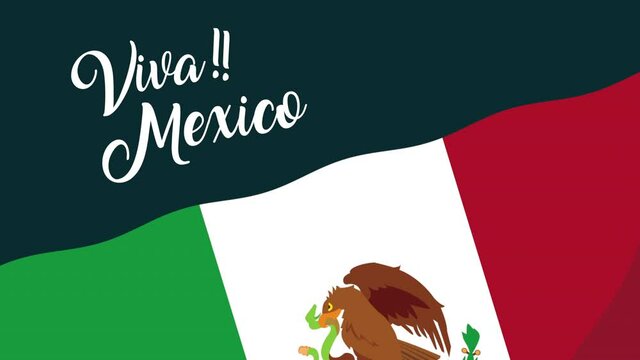 viva mexico celebration animation with lettering and mexican flag