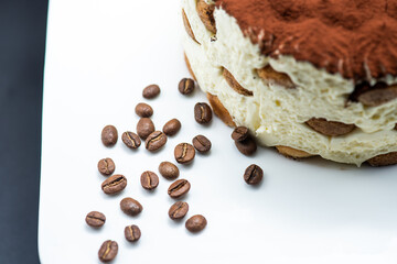 Delicious tiramisu cake with coffee