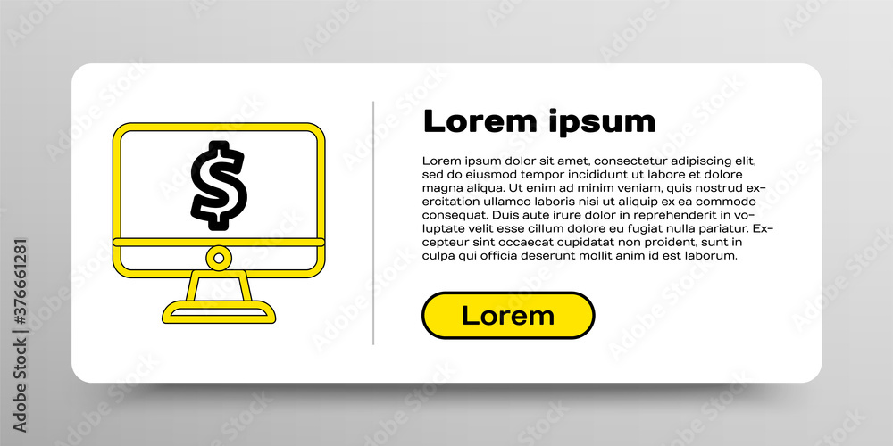 Poster line computer monitor with dollar symbol icon isolated on white background. online shopping concept.