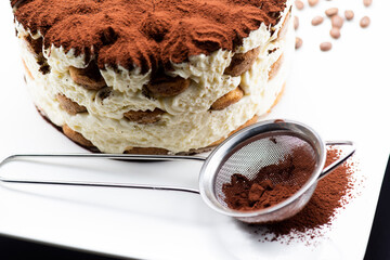 Delicious tiramisu cake with coffee