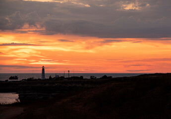 Bright colorful sunset over the sea, evening landscape.