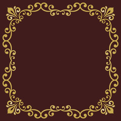 Classic vector square frame with arabesques and orient golden elements. Abstract ornament with place for text. Vintage pattern