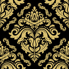 Classic seamless vector pattern. Damask orient ornament. Black and golden classic vintage background. Orient ornament for fabric, wallpaper and packaging