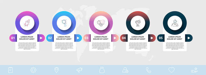 Vector infographic template circles for five label, arrow, graph, presentation. Business concept with 5 options. For content, steps, timeline, workflow, marketing, banner, levels, web, chart