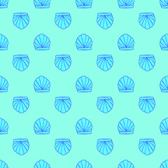 Seashell seamless pattern on the cyan background