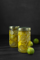 Sliced preserved limes in sugar syrup 