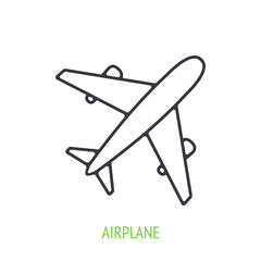 Airplane outline icon. Vector illustration. Summer journey by air transport. Symbol of summertime, travel and tourism. Thin line pictogram for user interface. Isolated white background