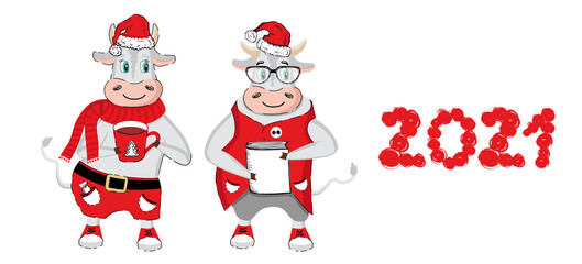 Year of the bull 2021. New year illustration. Vector.	