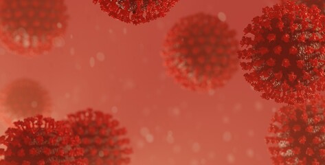 Blue COVID-19 Corona Influenza Virus Molecule 3D Illustration with red colours