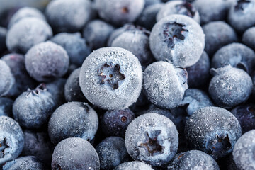 The texture of frozen blueberries. Top view