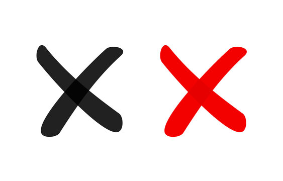 X close delete cross icon red mark symbol isolated, wrong deny vote poll handwritten hand drawn error choice element, reject cancel tick button clipart