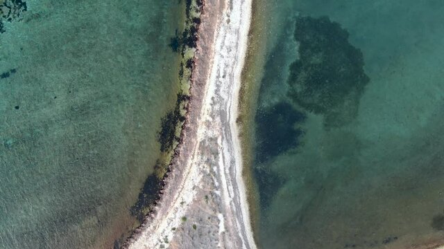 Natural Sand Bridge Land Formation on Telescica Nature Park in Croatia - Aerial Drone Overhead View