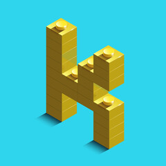 Naklejka premium 3d isometric letter K of the alphabet from bricks. 3d isometric plastic letter from the blocks