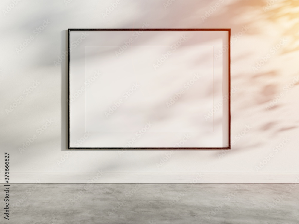 Aufkleber black frame hanging in bright interior mockup. template of a picture framed on a wall 3d rendering