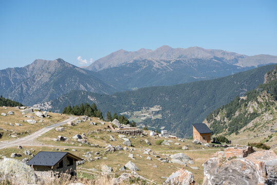 Sunny day in Els Cortals de Encamp on Andorra, Pyrennes Mountians.
