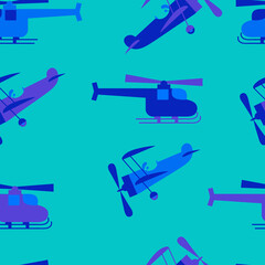 Seamless pattern with retro airplane and helicopter .