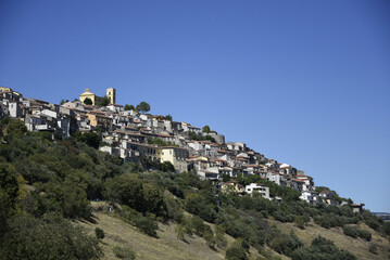 Fototapeta na wymiar Panoramic view of Grumento Nova, an old town in the mountains of the Basilicata region, Italy.