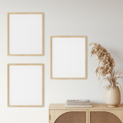 Frame & poster mockup in Boho style interior. 3d rendering, 3d illustration  © Yuri-U