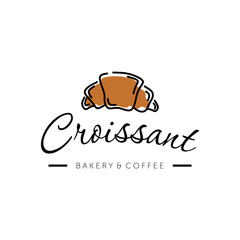 Vector illustration of a bakery shop logo icon, with home made croissant