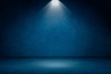 Empty space studio room of Blue plaster concrete grunge texture background with spotlight for use display product.
