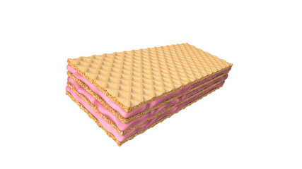 Cracked strawberry wafer flavor, with Clipping path 3d illustration.