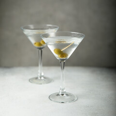 Classic martini cocktail with olives