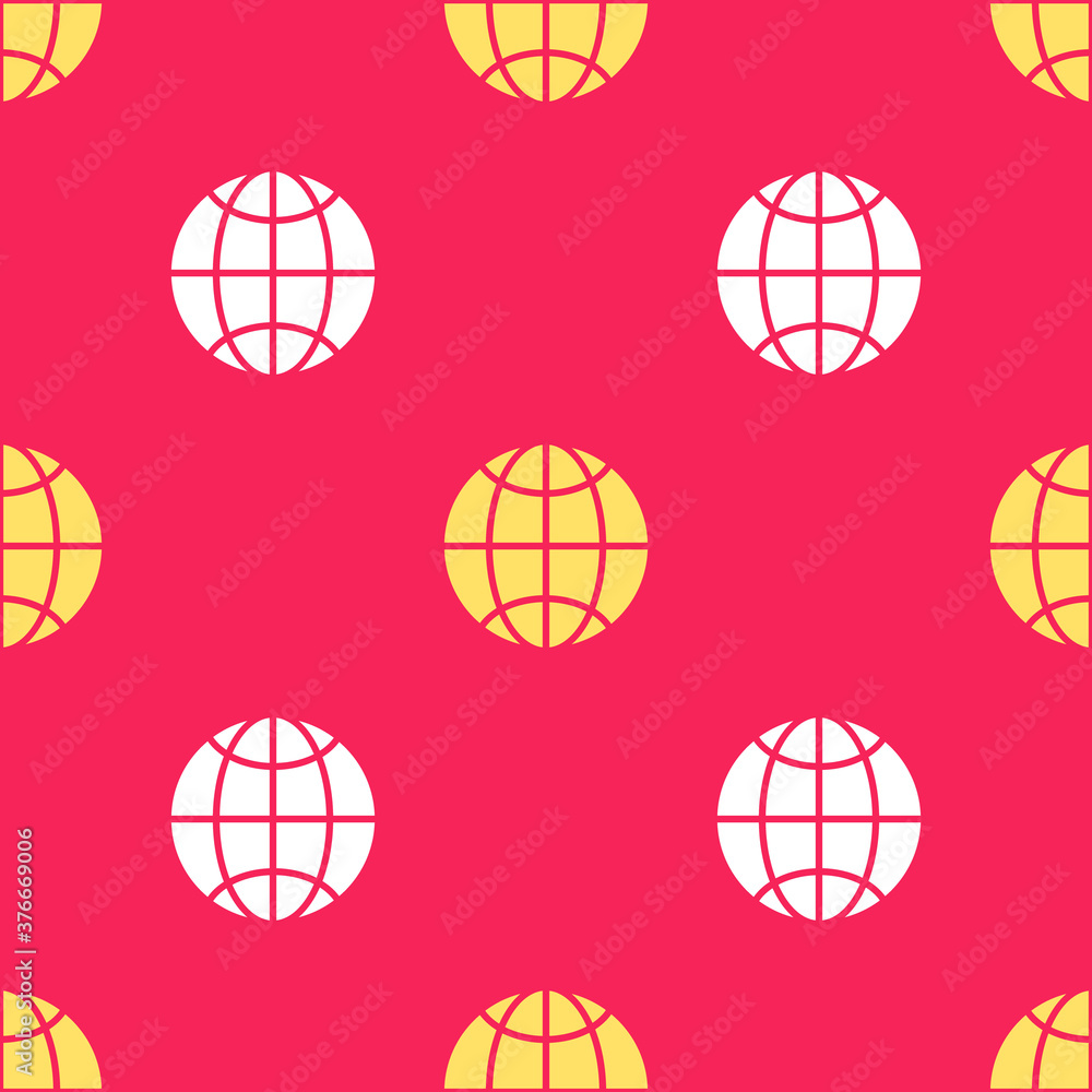 Poster yellow global technology or social network icon isolated seamless pattern on red background. vector 