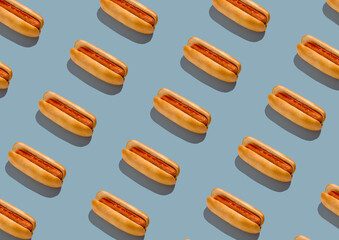 Classic Retro Hotdog With Grilled Sausage Seamless Background, Creative Pattern