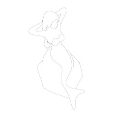 The outline of a mermaid sitting on a stone. Mermaid from black lines isolated on white background. Vector illustration