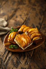 Homemade apple pie with apricot jam