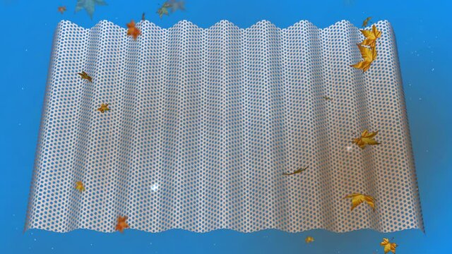 Gutter gaurd , Filter captures dust , debris , germs, leaves . Particles accumulate on surface. 3d animation rendering .
