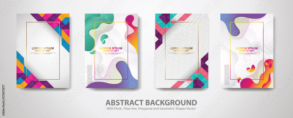 Poster set of cover design template with abstract fluid shapes and modern diagonal texture ornament backgro
